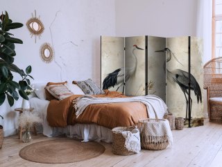 Parawan - Ptaki ze starej ryciny - ilustracja w stylu vintage, przedstawiająca czaplę i żurawia 225x172 Dwustronny