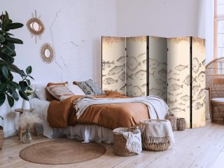 Parawan - Szkic ławicy ryb - Szkice różnych gatunków ryb płynących w ławicy na beżowym tle w stylu vintage 225x172 Dwustronny