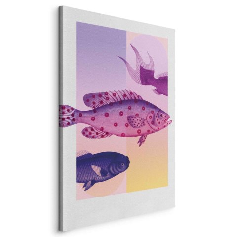Obraz - Ryby w Pastelach - stylizowane ryby na tle gradientowych kształtów 20x30 Standard