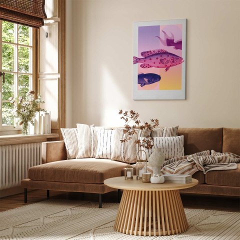 Obraz - Ryby w Pastelach - stylizowane ryby na tle gradientowych kształtów 20x30 Standard