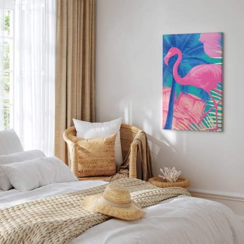 Obraz - Różowy Flaming - Abstrakcyjny Flaming na Tle Palm i Kostek Lodu 20x30 Premium Print