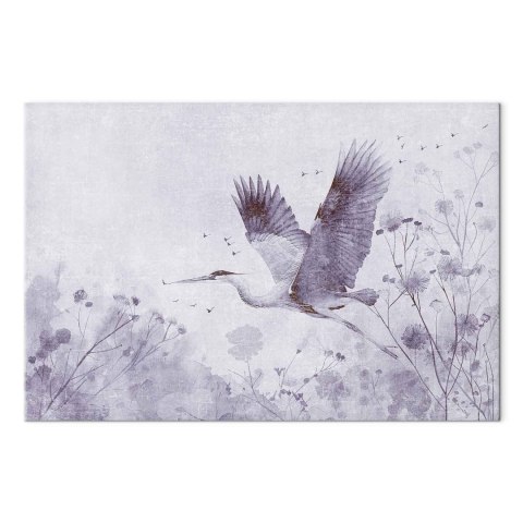 Obraz - Majestatyczny lot - żuraw w locie w monochromatycznej, chłodnej kolorystyce 30x20 Premium Print
