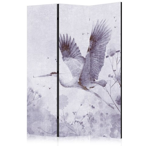 Parawan - Majestatyczny lot - żuraw w locie w monochromatycznej, chłodnej kolorystyce 135x172 Akustyczny