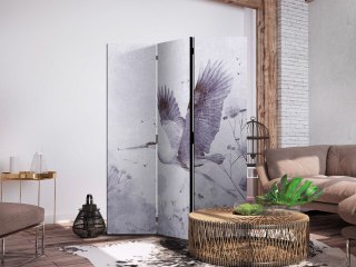 Parawan - Majestatyczny lot - żuraw w locie w monochromatycznej, chłodnej kolorystyce 135x172 Jednostronny