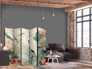 Parawan - Nad azjatyckim stawem - ilustracja w stylu japońskiej ryciny, przedstawiająca czaplę 225x172 Akustyczny
