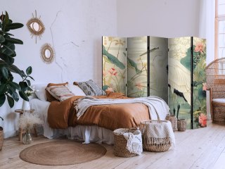 Parawan - Nad azjatyckim stawem - ilustracja w stylu japońskiej ryciny, przedstawiająca czaplę 225x172 Dwustronny