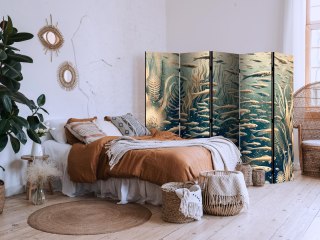 Parawan - Życie w oceanie - Podwodny świat ryb i roślinności w kolorystyce beżowej i granatowej w stylu retro 225x172 Dwustronny