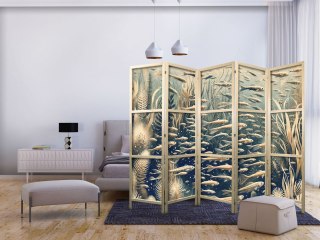 Parawan japoński - Życie w oceanie - Podwodny świat ryb i roślinności w kolorystyce beżowej i granatowej w stylu retro 225x172