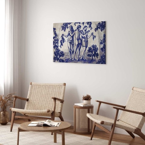 Obraz - Antyczna winnica - trzy kobiety w portalu malowane niebieskim tuszem 30x20 Premium Print