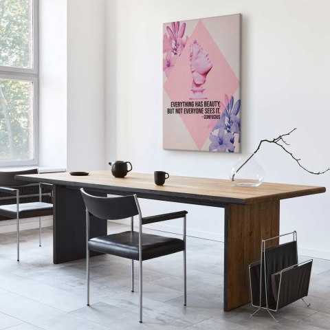 Obraz - Piękno w Oczach - inspirujący cytat z różowym popiersiem i kwiatami 40x60 Standard