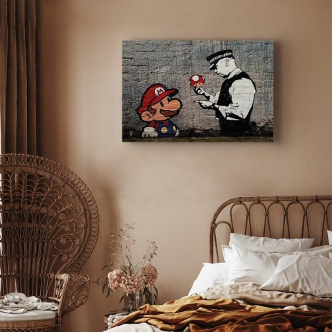 Obraz - Mario and Cop by Banksy 120x80 Premium Print
