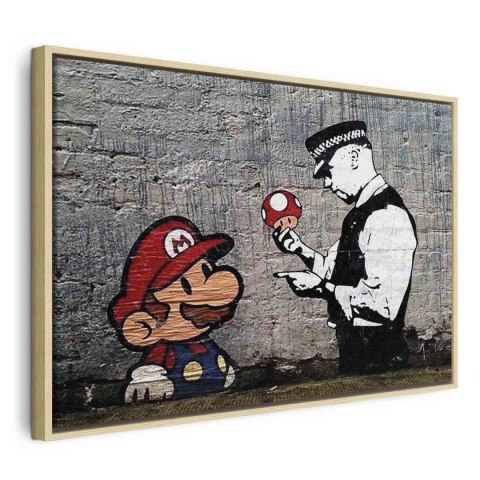Obraz - Mario and Cop by Banksy 120x80 W ramie drewnianej naturalnej