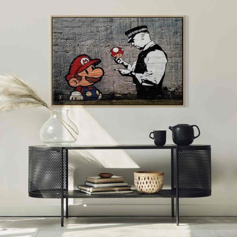 Obraz - Mario and Cop by Banksy 120x80 W ramie drewnianej naturalnej