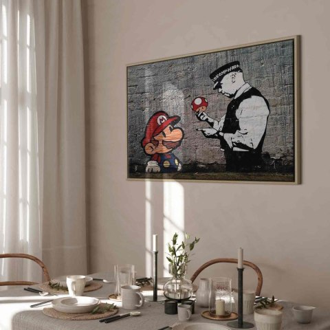 Obraz - Mario and Cop by Banksy 120x80 W ramie drewnianej naturalnej