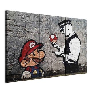 Obraz - Super Mario Mushroom Cop by Banksy 90x60 Na płótnie włoskim