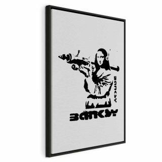 Obraz - Pojedynek kontrastów (1-częściowy) - Banksy na muralu z Mona Lisą 80x120 W ramie drewnianej czarnej