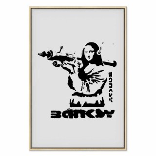 Obraz - Pojedynek kontrastów (1-częściowy) - Banksy na muralu z Mona Lisą 80x120 W ramie drewnianej naturalnej