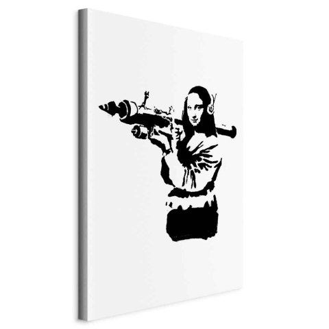Obraz - Banksy Mona Lisa with Rocket Launcher (1-częściowy) pionowy 20x30 Na płótnie włoskim