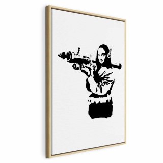 Obraz - Banksy Mona Lisa with Rocket Launcher (1-częściowy) pionowy 40x60 W ramie drewnianej naturalnej