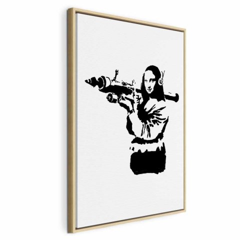 Obraz - Banksy Mona Lisa with Rocket Launcher (1-częściowy) pionowy 40x60 W ramie drewnianej naturalnej