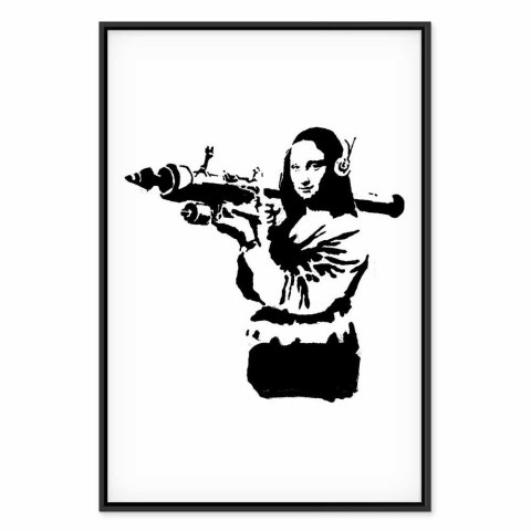 Obraz - Banksy Mona Lisa with Rocket Launcher (1-częściowy) pionowy 60x90 W ramie drewnianej czarnej