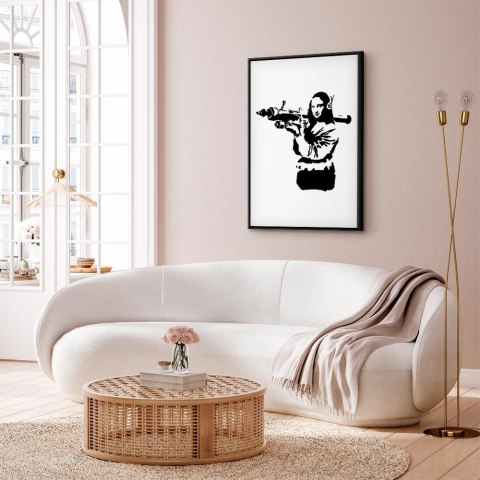 Obraz - Banksy Mona Lisa with Rocket Launcher (1-częściowy) pionowy 60x90 W ramie drewnianej czarnej
