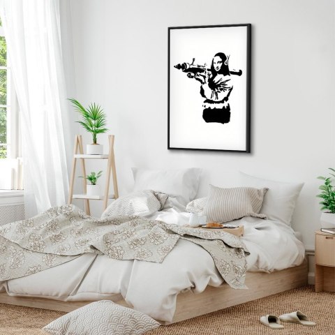 Obraz - Banksy Mona Lisa with Rocket Launcher (1-częściowy) pionowy 60x90 W ramie drewnianej czarnej
