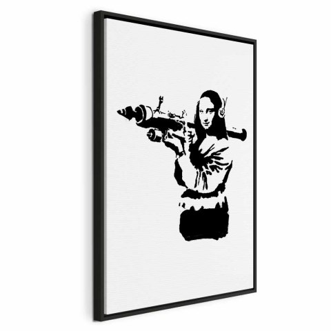 Obraz - Banksy Mona Lisa with Rocket Launcher (1-częściowy) pionowy 80x120 W ramie drewnianej czarnej