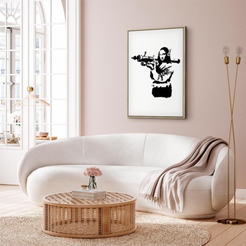 Obraz - Banksy Mona Lisa with Rocket Launcher (1-częściowy) pionowy 80x120 W ramie drewnianej naturalnej