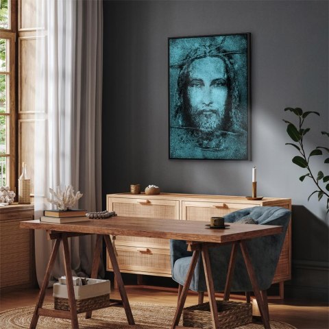 Obraz - Całun Turyński w turkusie (1-częściowy) pionowy 40x60 W ramie drewnianej czarnej