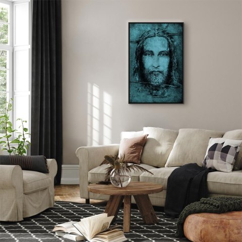 Obraz - Całun Turyński w turkusie (1-częściowy) pionowy 80x120 W ramie drewnianej czarnej