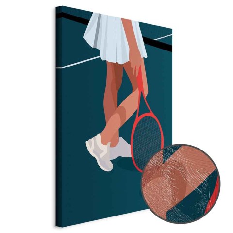 Obraz - Tenisistka z czerwoną rakietą na korcie - grafika 20x30 Premium Print