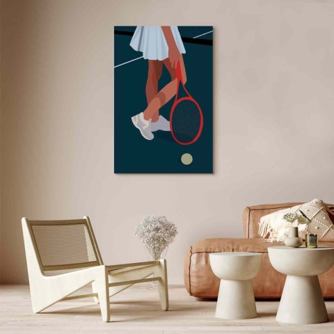 Obraz - Tenisistka z czerwoną rakietą na korcie - grafika 20x30 Premium Print