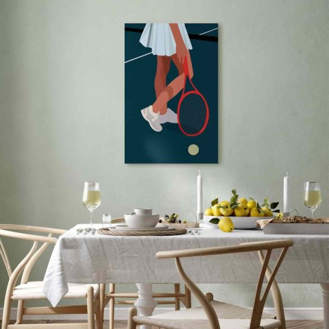Obraz - Tenisistka z czerwoną rakietą na korcie - grafika 20x30 Premium Print