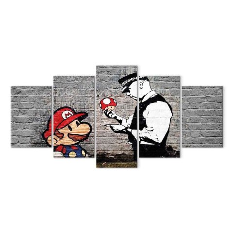 Obraz - Super Mario Mushroom Cop (Banksy) 100x50 Na płótnie włoskim