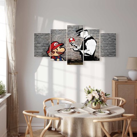 Obraz - Super Mario Mushroom Cop (Banksy) 200x100 Na płótnie włoskim