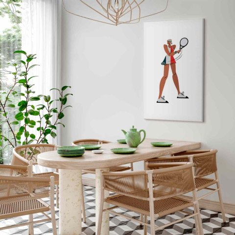 Obraz - Tenisistka z rakietą na jasnym tle - ilustracja 40x60 Na płótnie włoskim