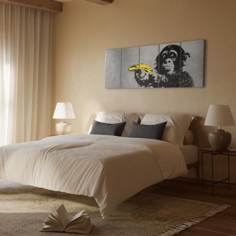 Obraz - Małpa i banan 225x90 Na płótnie włoskim