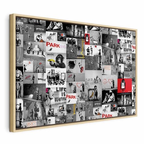 Obraz - Street Art: Banksy 120x80 W ramie drewnianej naturalnej