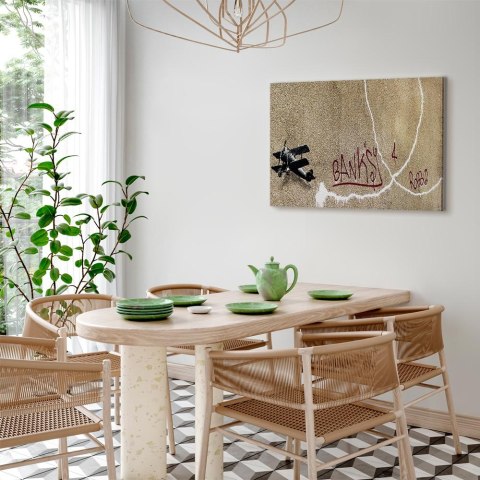 Obraz - Samolot Banksy (1-częściowy) - graffiti czerwone napisy na tle muralu 60x40 Premium Print