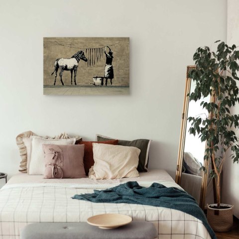 Obraz - Banksy: Pranie zebry na betonie (1-częściowy) szeroki 120x80 Standard