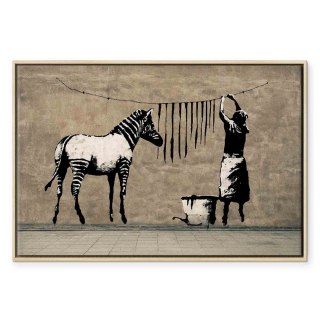 Obraz - Banksy: Pranie zebry na betonie (1-częściowy) szeroki 120x80 W ramie drewnianej naturalnej