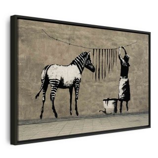 Obraz - Banksy: Pranie zebry na betonie (1-częściowy) szeroki 90x60 W ramie drewnianej czarnej