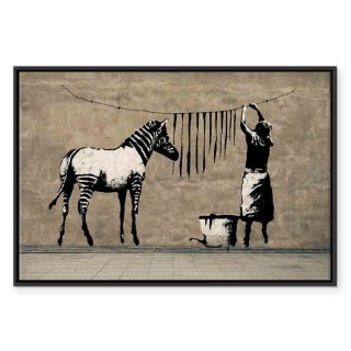 Obraz - Banksy: Pranie zebry na betonie (1-częściowy) szeroki 90x60 W ramie drewnianej czarnej