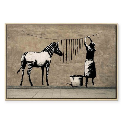 Obraz - Banksy: Pranie zebry na betonie (1-częściowy) szeroki 90x60 W ramie drewnianej naturalnej
