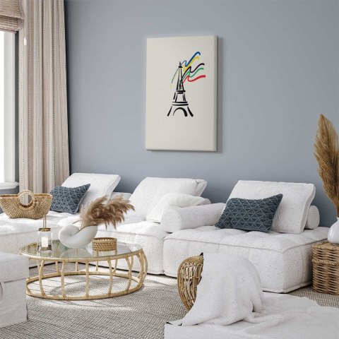 Obraz - Wieża Eiffla i wstęgi kolorów 60x90 Standard