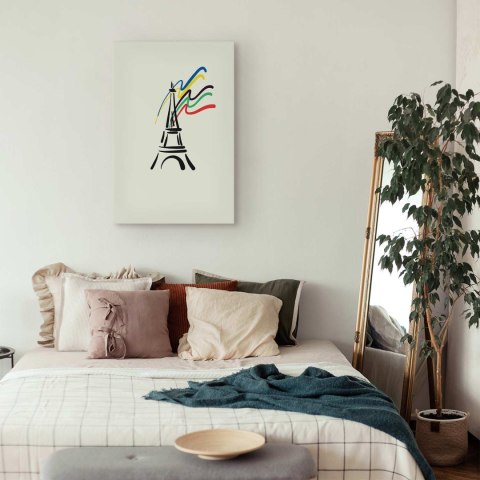 Obraz - Wieża Eiffla i wstęgi kolorów 60x90 Standard