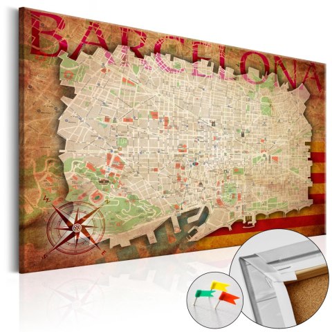 Obraz na korku - Mapa Barcelony [Mapa korkowa] 120x80