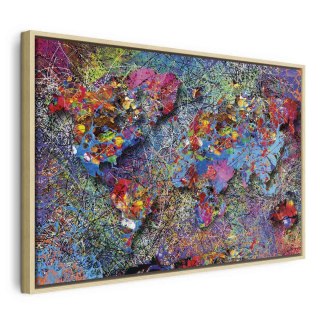 Obraz - Mapa: Inspiracja Pollockiem 60x40 W ramie drewnianej naturalnej