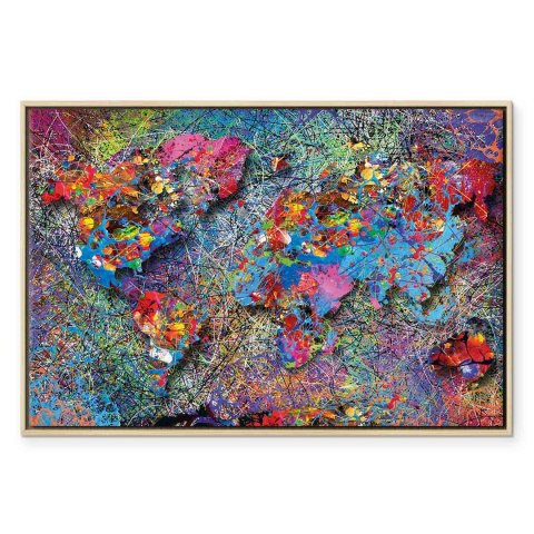 Obraz - Mapa: Inspiracja Pollockiem 60x40 W ramie drewnianej naturalnej